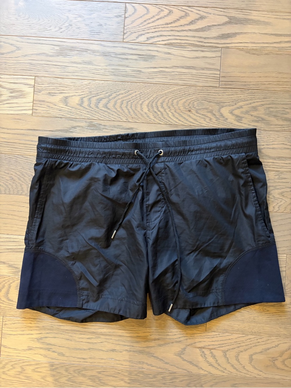 Bikkemberg Men's Black Swim Trunks with Navy Panels
